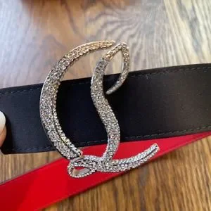 Womens Louboutin logo belt- color black/silver cristal Christian Louboutin | Accessories | Womens Louboutin Logo  main image 2